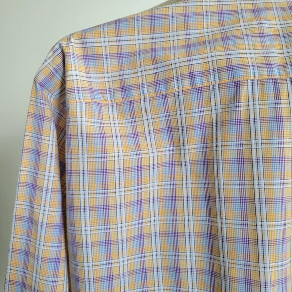 Men's Bugatchi Julian Shaped Fit Plaid Linen Button-Up Shirt (Size: S/Medium) - Picture 9 of 12